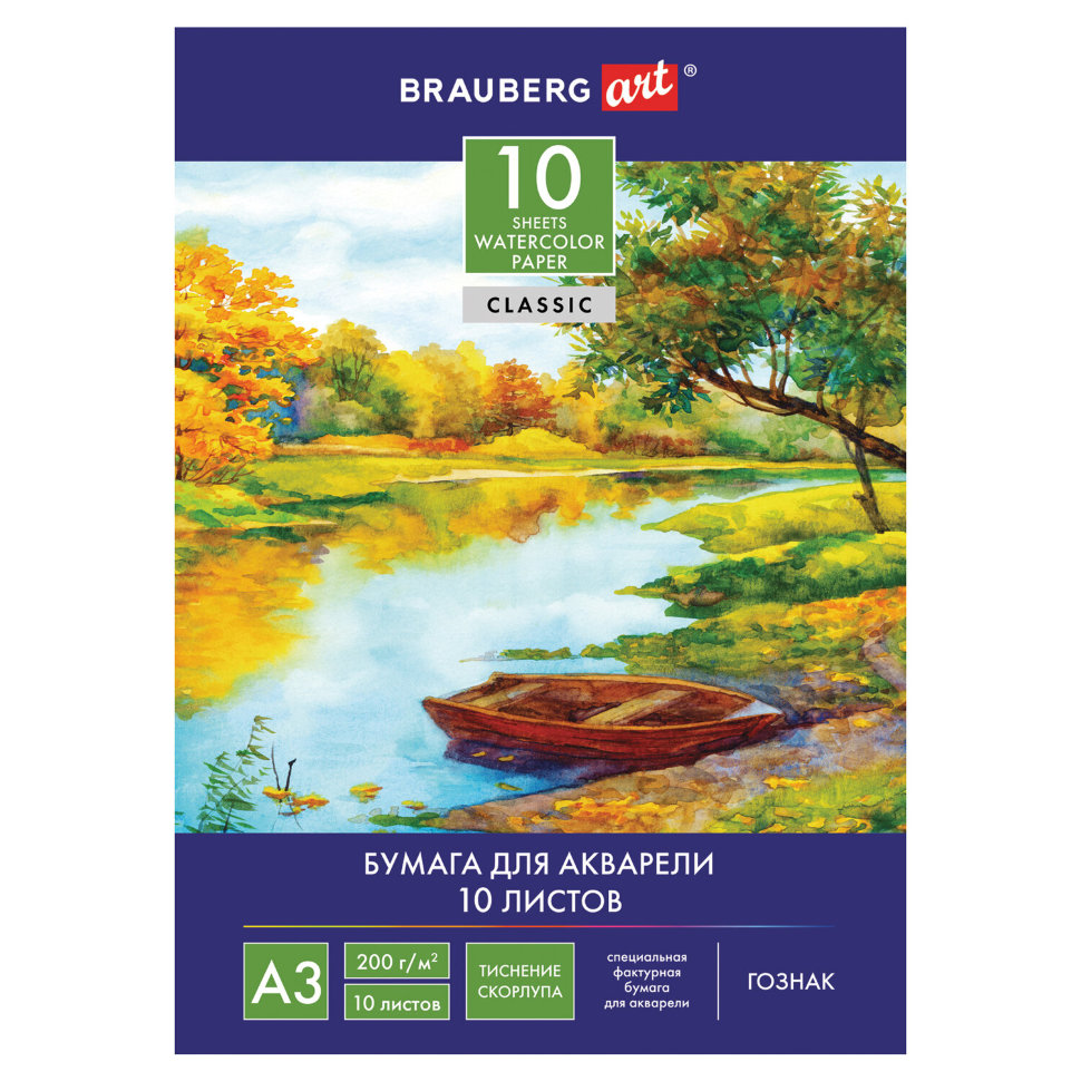 Папка для акварели А3 Brauberg Art Classic 10 листов, 200 г/м2, тиснение Скорлупа 125221 , 